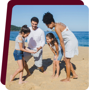 Família na praia